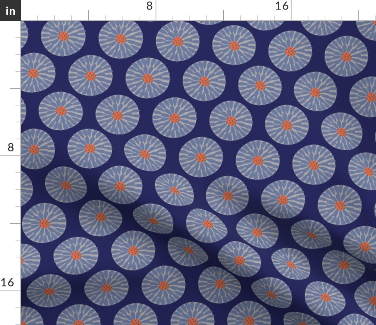 Blue Modern Flowers Geometric Scandi Mid Century Dots Polka Circles Retro Vintage Daisies Custom Printed Fabric by Spoonflower Various Fabrics by the Yard or Fat Quarter
